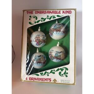 Vtg Bradford Novelty Christmas Ornament Set of 4 Unbreakable w Original Box 1975